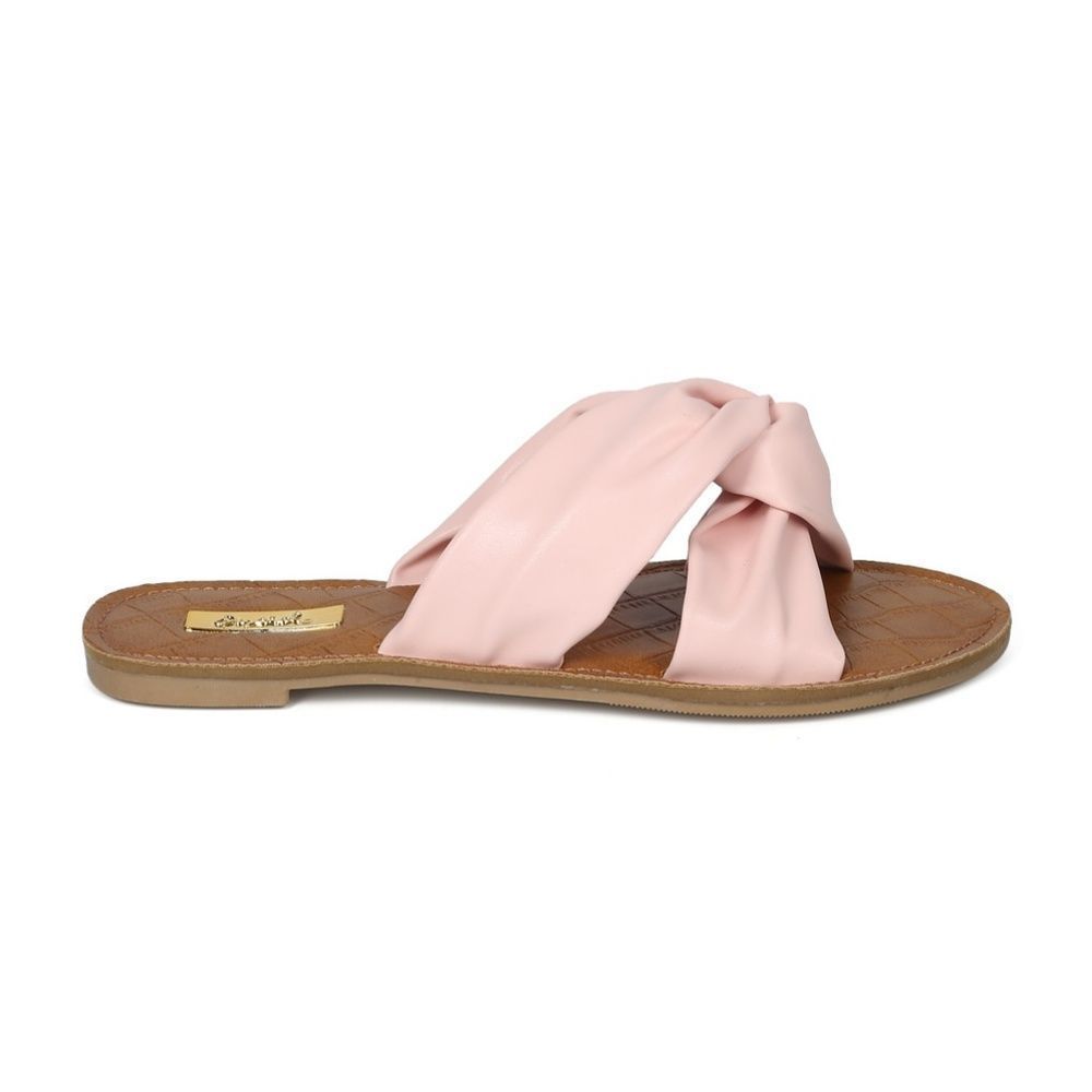 Pink Slide Slip On Sandal 9 Knotted Vegan Leatherette Sandal NEW Women’s Shoes - Picture 3 of 6